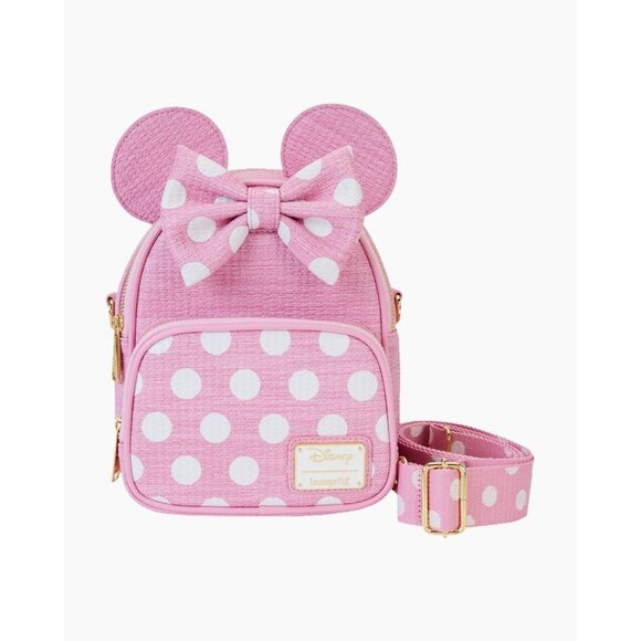 Loungefly Minnie Mouse Woven Texture Convertible Mini Backpack and Crossbody $65 - Picture 1 of 14